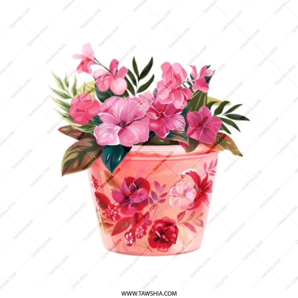 Floral Tote Bag, Pink Hibiscus Flower Pot Design, Stylish Everyday Bag, Reusable Shopping Bag, Gift for Plant Lovers, Trendy Canvas Tote - Tawshia