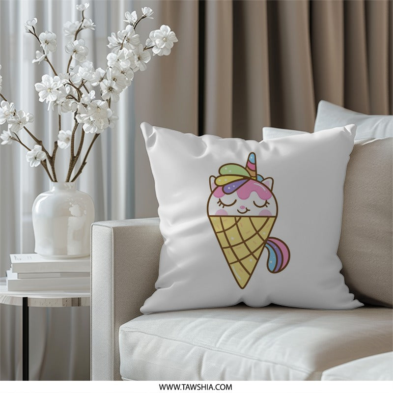 Ice Cream Unicorn Pillow, Kawaii Decor, Cute Throw Pillow, Sweet Dreams, Kids Room Decor, Gift for Unicorn Lover, Pastel Pillow - Tawshia