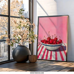 Cherry Wall Art Print, Modern Kitchen Decor, Fruit Art Poster, Pink Food Illustration, Still Life Art, Sweet Cherry Painting, Etsy Best - Tawshia