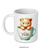 Hello Spring Bear Mug, Cute Bear Mug, Floral Bear Mug, Spring Mug, Tea Cup Bear, Animal Mug, Gift Mug, Coffee Mug, Kawaii Mug - Tawshia