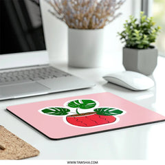 Monstera Plant Mouse Pad, Tropical Leaf Desk Decor, Cute Aesthetic Mousepad, Home Office Gift, Potted Plant Mousepad, Pink Background - Tawshia