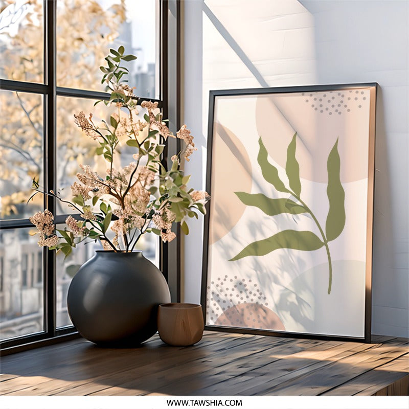 Abstract Botanical Wall Art, Minimalist Leaf Print, Modern Art Poster, Nature Inspired Decor, Boho Home Art, Framed Wall Art - Tawshia