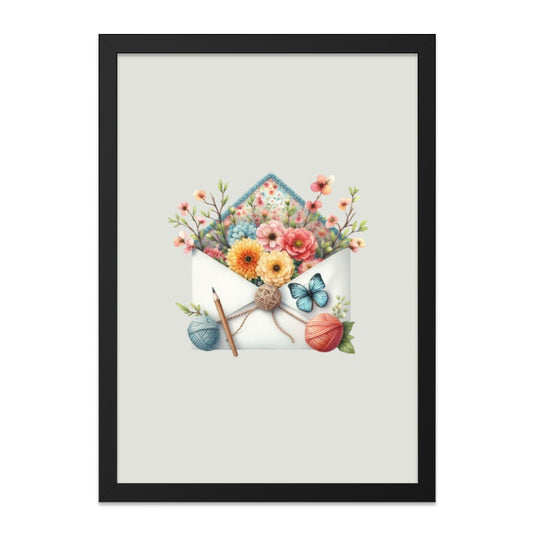 Floral Envelope Framed Wall Art, Butterfly Artwork, Colorful Flower Bouquet Print, Yarn Illustration, Home Decor, Gift Idea - Tawshia