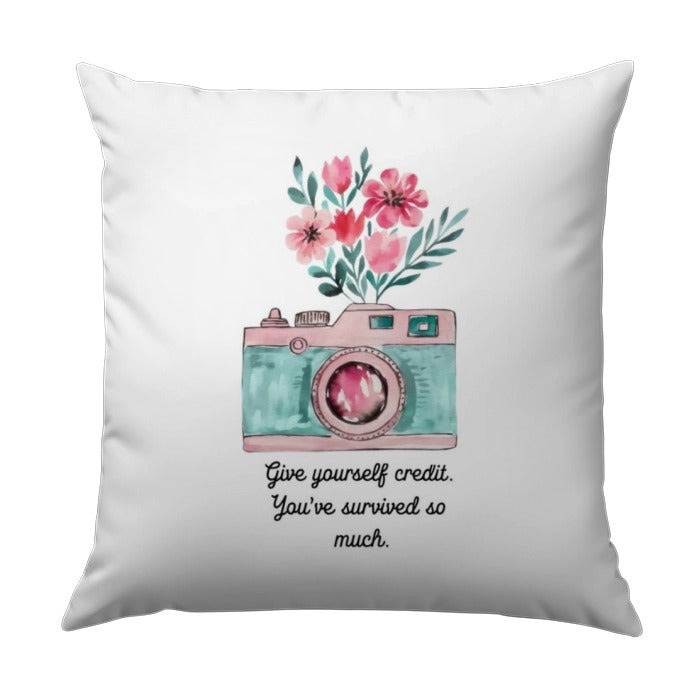 Camera Pillow, Flower Pillow, Motivational Pillow, Give Yourself Credit Pillow, Throw Pillow, Accent Pillow, Decorative Pillow - Tawshia