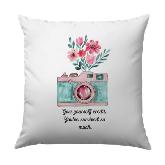 Camera Pillow, Flower Pillow, Motivational Pillow, Give Yourself Credit Pillow, Throw Pillow, Accent Pillow, Decorative Pillow - Tawshia