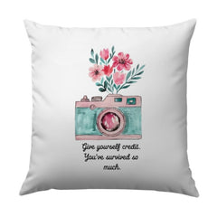 Camera Pillow, Flower Pillow, Motivational Pillow, Give Yourself Credit Pillow, Throw Pillow, Accent Pillow, Decorative Pillow - Tawshia