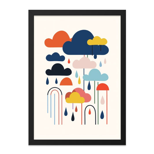 Colorful Rain Clouds Wall Art, Minimalist Weather Print, Modern Kids Room Decor, Abstract Geometric Cloudscape, Nursery Art - Tawshia