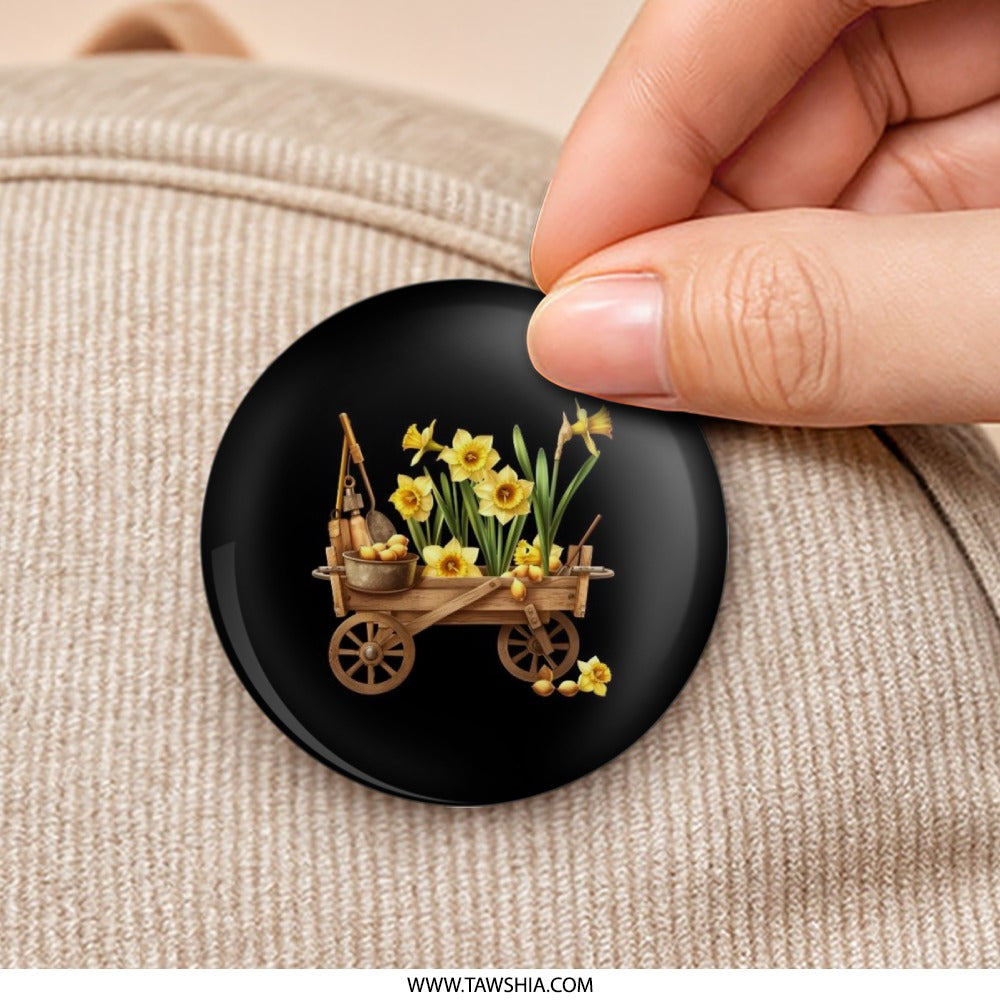 Daffodil Pinback Button, Flower Cart Badge, Spring Button, Floral Pin, Garden Decor, Yellow Flowers, Botanical Button, Gift Idea, Nature - Tawshia