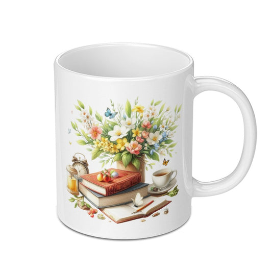 Floral Mug, Book Lover Gift, Cottagecore Mug, Study Gift, Butterfly Mug, Cozy Aesthetic Coffee Mug, Floral Bouquet Tea Cup - Tawshia