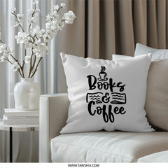 Books and Coffee Pillow, Book Lover Gift, Coffee Lover Gift, Bookish Decor, Reading Nook, Coffee Decor, Home Decor Pillow - Tawshia