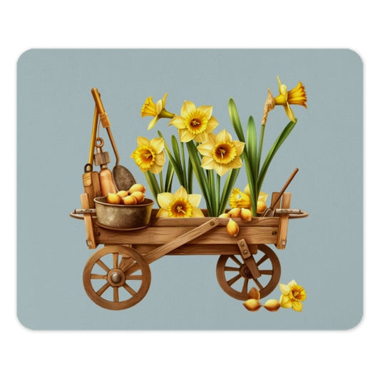 Daffodil Mouse Pad, Floral Cart, Garden Tools, Spring Flowers, Botanical Art, Unique Desk Decor, Home Office Accessories - Tawshia