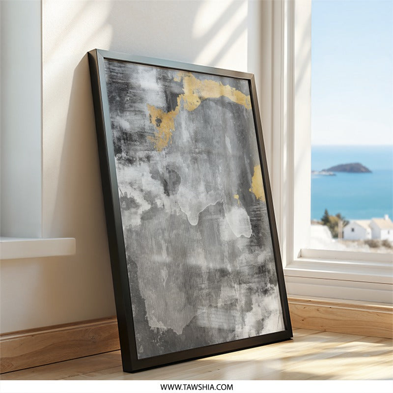 Abstract Wall Art, Gray and Gold Wall Decor, Modern Art Print, Home Decor, Contemporary Wall Art, Textured Art, Living Room Art - Tawshia