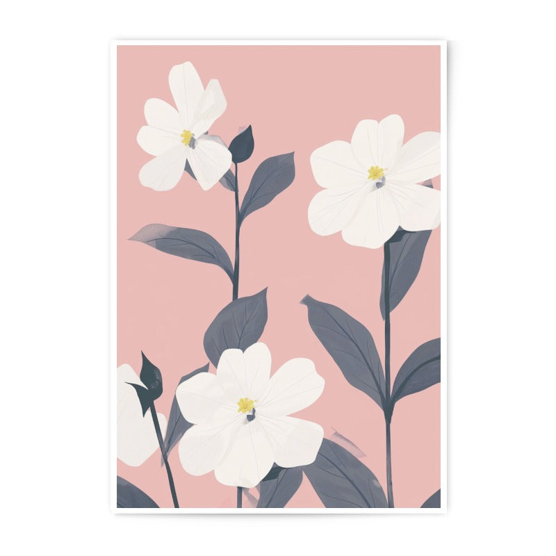 White Flower Photographic Print, Floral Wall Decor, Botanical Art Print, Modern Home Decor, Pink Background, Minimalist Art (136) - Tawshia