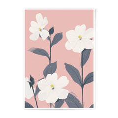 White Flower Photographic Print, Floral Wall Decor, Botanical Art Print, Modern Home Decor, Pink Background, Minimalist Art (136) - Tawshia