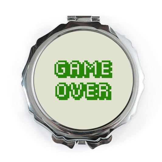 Game Over Pocket Mirror, 8 Bit Design, Retro Gamer Gift, Vintage Video Game, Novelty Makeup Mirror, Geeky Accessory - Tawshia