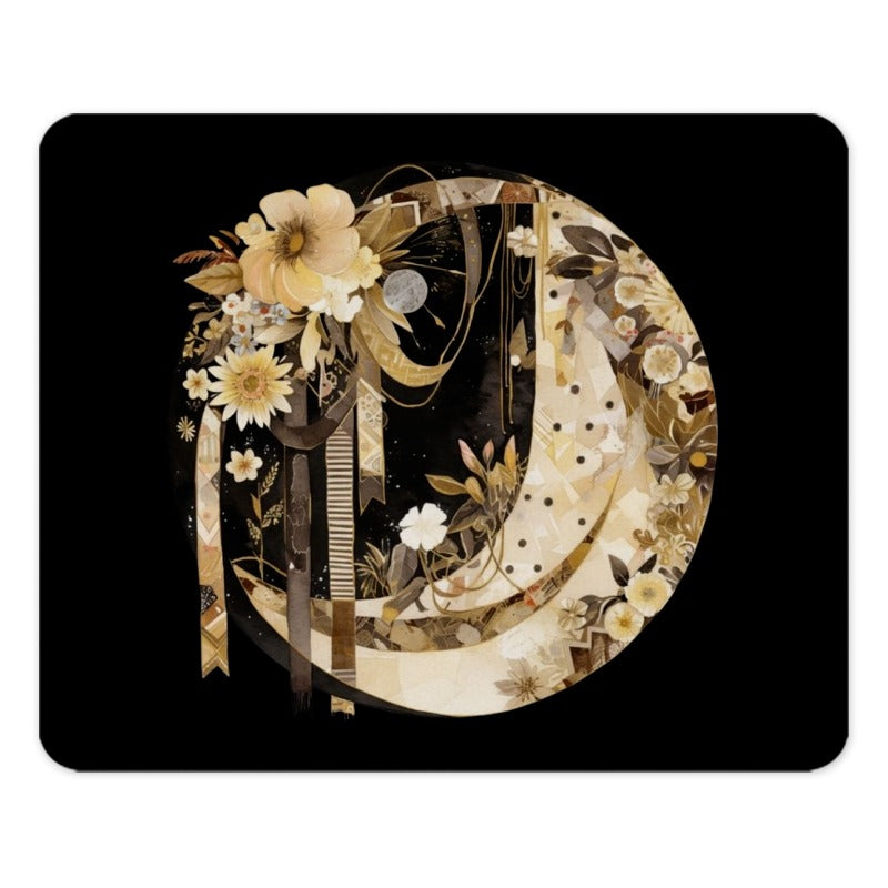 Floral Crescent Moon Mouse Pad, Celestial Art Desk Decor, Boho Office Gift Idea, Crescent Moon Art, Lunar Mousepad, Elegant Mouse Pad - Tawshia