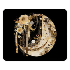 Floral Crescent Moon Mouse Pad, Celestial Art Desk Decor, Boho Office Gift Idea, Crescent Moon Art, Lunar Mousepad, Elegant Mouse Pad - Tawshia
