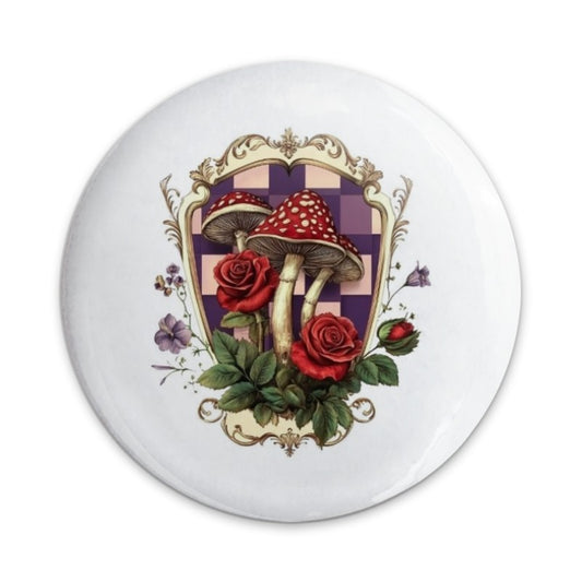 Mushroom and Rose Pinback Button, Cottagecore Badge, Fairycore Aesthetic, Whimsical Design, Floral Pin, Quirky Button, Unique Gift - Tawshia