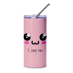 Kawaii Face Tumbler, Anime Inspired Gift, Cute Expression, Manga Style Design, Pink I Love You Tumbler, Gift for Her, Gift for Him - Tawshia
