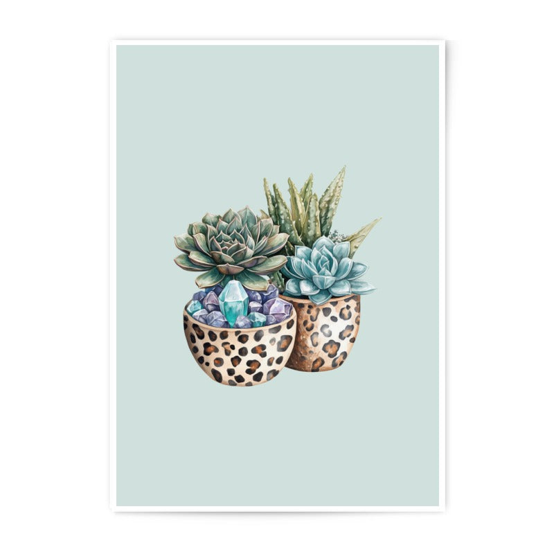 Succulent Photographic Prints, Leopard Planter, Crystal Decor, Botanical Art, Modern Home Decor, Trendy Wall Art - Tawshia