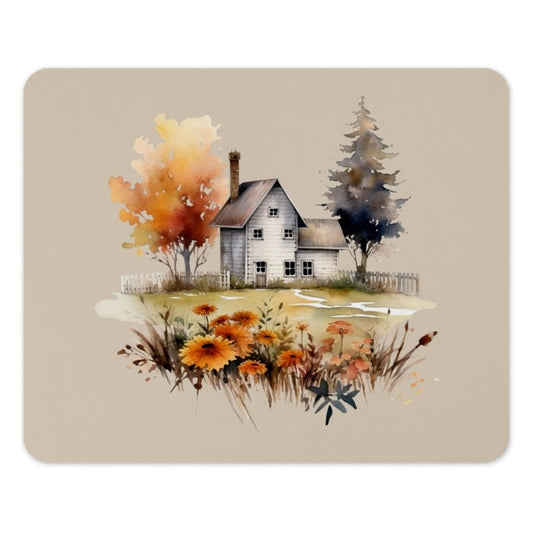 Cozy Cottage MousePad, Watercolor House, Floral Computer Mat, Autumn Landscape Desk Accessory, Cute Cottagecore Decor - Tawshia