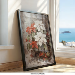 Winter Poinsettia Wall Art, Holiday Decor, Christmas Flower Print, Seasonal Art, Festive Home Decor, Elegant Wall Hanging - Tawshia