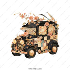 Vintage Car Tote, Floral Antique Automobile Bag, Unique Auto Art, Retro Vehicle Lover Gift, Cute Everyday Bag - Tawshia