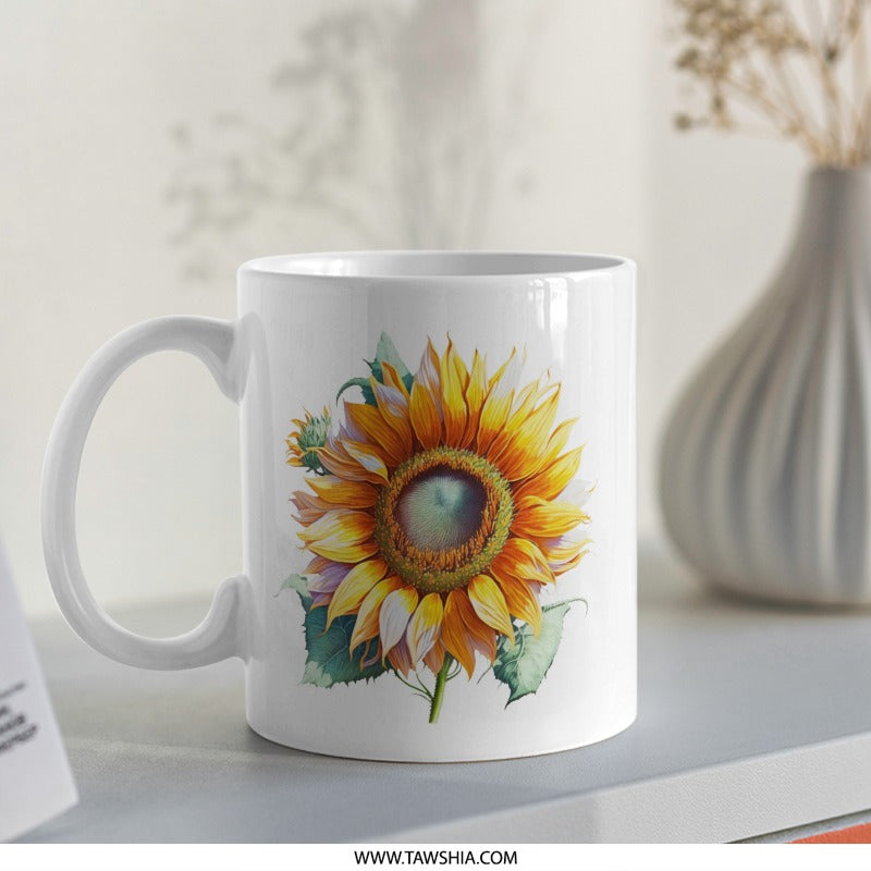 Sunflower Mug, Floral Coffee Mug, Botanical Tea Cup, Gift for Her, Flower Lover Mug, Bright Sunflower Art, Summer Mug, Garden Mug - Tawshia