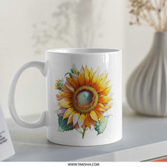 Sunflower Mug, Floral Coffee Mug, Botanical Tea Cup, Gift for Her, Flower Lover Mug, Bright Sunflower Art, Summer Mug, Garden Mug - Tawshia