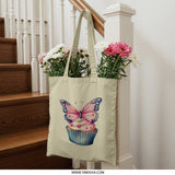 Butterfly Cupcake Tote Bag, Whimsical Art, Sweet Treat, Cute Design, Unique Gift, Everyday Bag, Shopping Bag, Reusable Grocery Bag - Tawshia