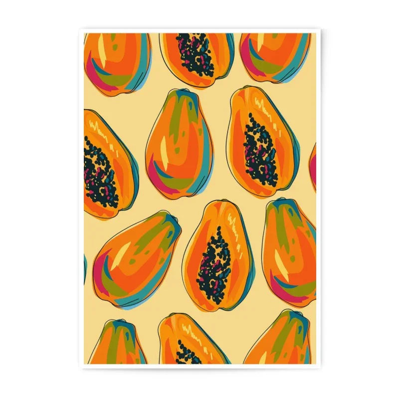 Papaya Photographic Print, Colorful Fruit Art, Tropical Kitchen Decor, Food Photography, Modern Wall Art, Summer Vibes Print - Tawshia