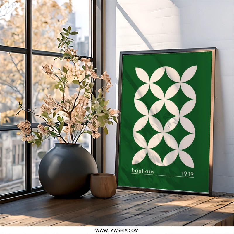 Bauhaus Wall Art, 1919 Print, Geometric Wall Decor, Modern Art Print, Abstract Poster, Minimalist Art, Green Beige Wall Hanging - Tawshia