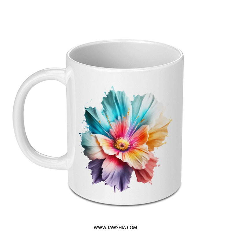 Colorful Floral Mug, Artistic Flower Coffee Mug, Gift for Her, Spring Flower Mug, Rainbow Petals Cup, Painterly Bloom Mug, Tea Mug - Tawshia