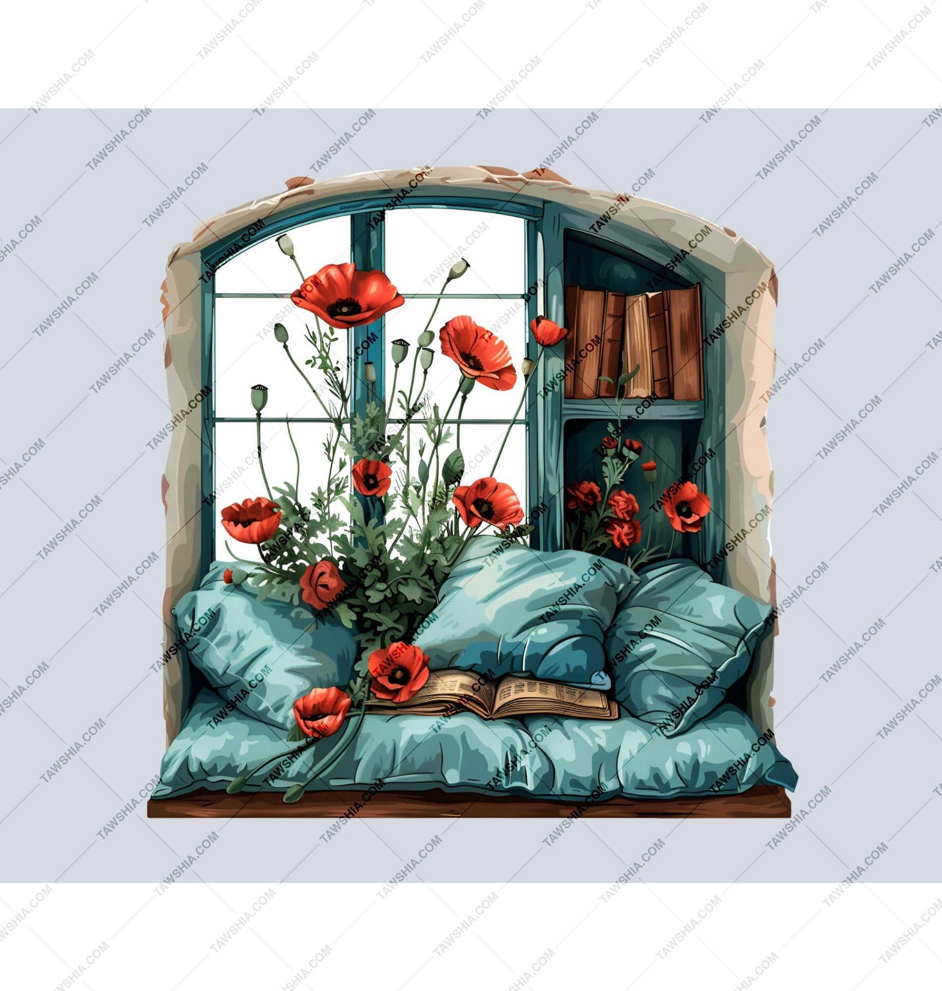 Cozy Reading Nook with Poppies Home Decor product