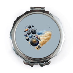 Beach Heart Pocket Mirror, Seashells Compact Mirror, Ocean Lover Gift, Coastal Decor, Aesthetic Mirror, Cute Makeup Mirror, Travel Mirror - Tawshia