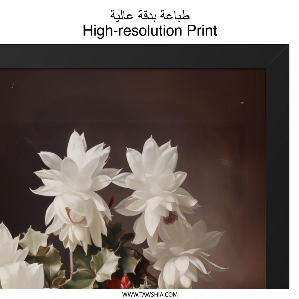 Christmas Cactus Wall Art, Holiday Blooms Print, Winter Flowers, Christmas Decor, Festive Wall Hanging, Floral Still Life, Home Decor - Tawshia
