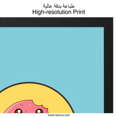 Cute Donut Wall Art, Kawaii Food Print, Pink Donut Decor, Funny Kitchen Art, Sweet Treat Poster, Kid Room Wall Art - Tawshia