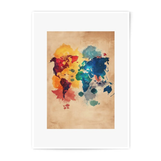 Watercolor World Map Photographic Print, Colorful Earth Art, Travel Wall Decor, Geography Gift, Artistic World Map Print, Watercolor Map - Tawshia