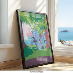 Tropical Wall Art, Coastal Print, Palm Tree Scene, Agave Plant Art, Sailboat Art, Summer Decor, Vacation Vibes Wall Decor - Tawshia