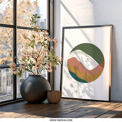 Abstract Landscape Wall Art, Minimalist Circle Print, Modern Home Decor, Earth Tone Art Print, Unique Wall Art for Living Room, Office Decor - Tawshia
