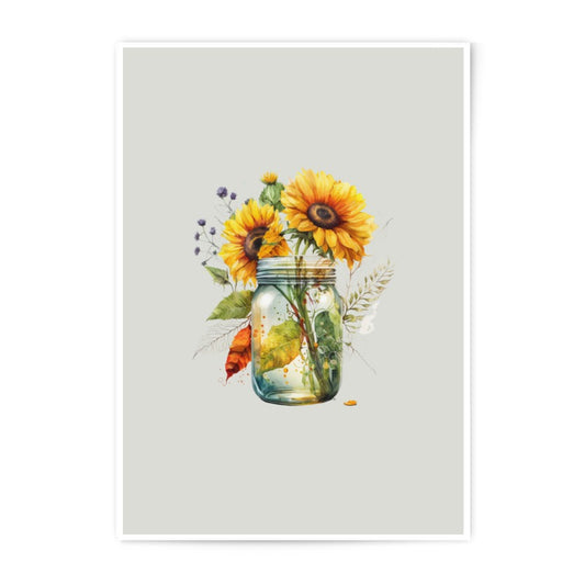 Sunflower Photographic Prints, Jar Watercolor Art, Floral Wall Decor, Rustic Kitchen Art, Vibrant Flower Art, Summer Decor, Home Decor, Gift - Tawshia