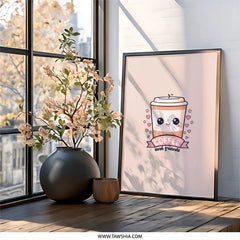 Cute Coffee Wall Art, Kawaii Coffee Print, Coffee and Friends Poster, Trendy Wall Decor, Modern Art Print, Gift for Coffee Lovers - Tawshia
