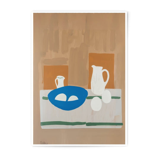Still Life Photographic Print, Kitchen Art, Modern Art Print, Eggs Art Print, Blue Bowl Art, Jug Art, Minimalist Art, Wall Decor - Tawshia
