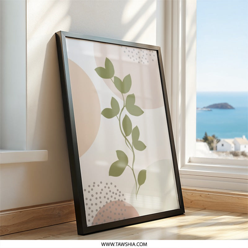 Minimalist Plant Wall Art, Abstract Botanical Print, Modern Art, Neutral Tones, Home Decor, Framed Art, Nature Inspired Design - Tawshia