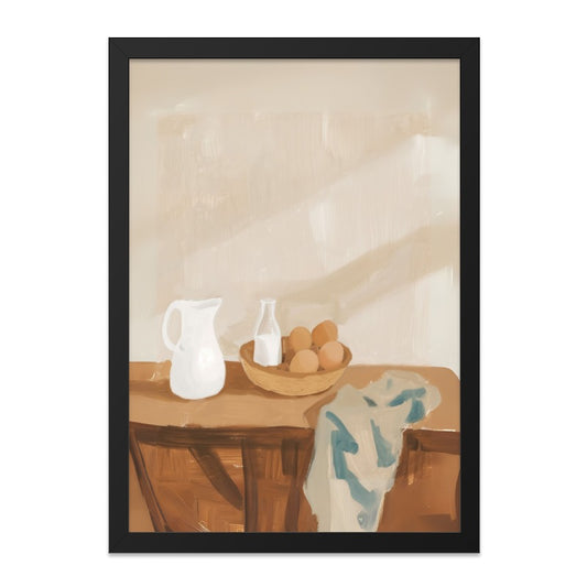 Farmhouse Kitchen Still Life Wall Art, Milk and Eggs Print, Neutral Tone Painting, Rustic Home Decor, Country Kitchen Wall Decor - Tawshia