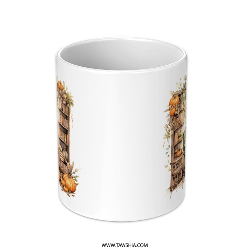 Cozy Fall Mug, Autumn Reading Nook, Pumpkin Season Decor, Book Lover Gift, Warm Drink Mug (115 characters) - Tawshia
