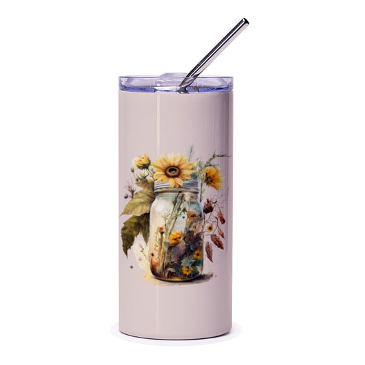 Sunflower Tumbler, Mason Jar Tumbler, Floral Tumbler, Sunflower Gift, Cute Tumbler, Tumbler for Women, Fall Tumbler, Cottagecore Tumbler - Tawshia