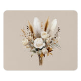 Boho Floral Mouse Pad, Cream Rose Bouquet, Feather Accents, Trendy Office Decor, Unique Computer Accessory, Stylish Workspace - Tawshia