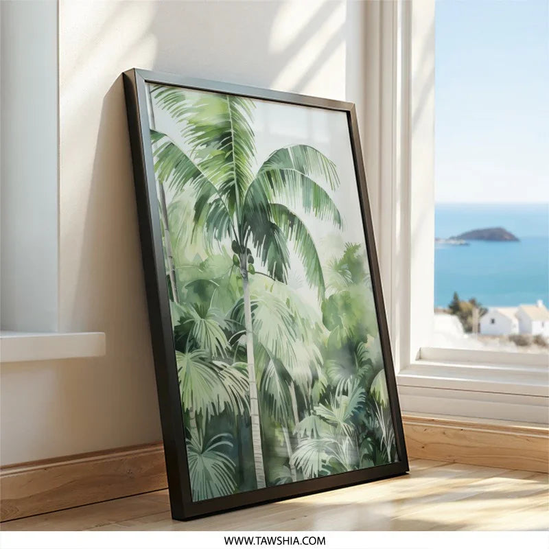 Tropical Palm Tree Wall Art, Watercolor Palm Painting, Green Palm Print, Botanical Art Print, Jungle Landscape Art, Home Decor (136 - Tawshia