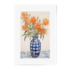 Orange Flowers Photographic Print, Blue Vase Art, Still Life Floral Decor, Kitchen Wall Art, Botanical Home Decor, Bright Floral Artwork - Tawshia